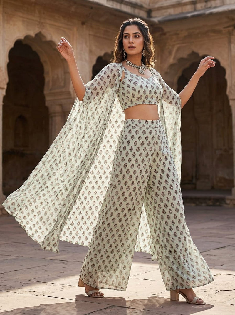 Green Ethnic Floral Buti Print Pure Georgette Digital Printed Fabric