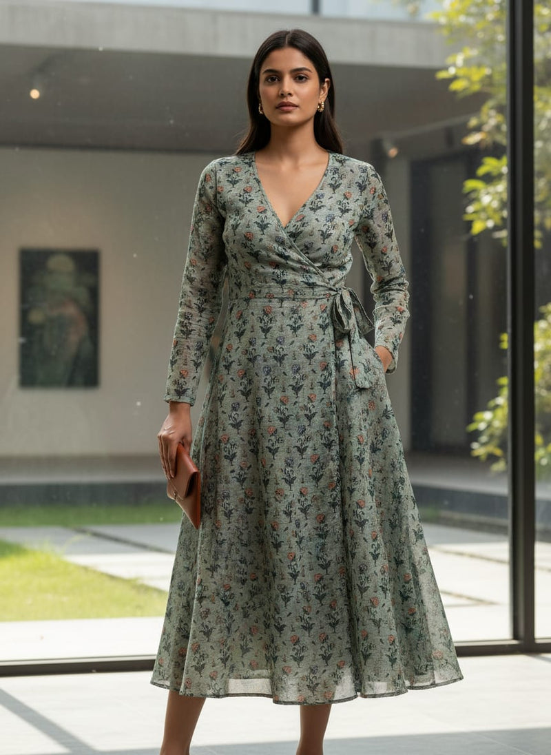 Green Ethnic Floral Buti Print Weightless Digital Printed Fabric