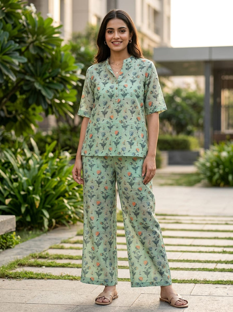Green Vintage Ethnic Floral Buti Pure Cotton Digital Printed Fabric