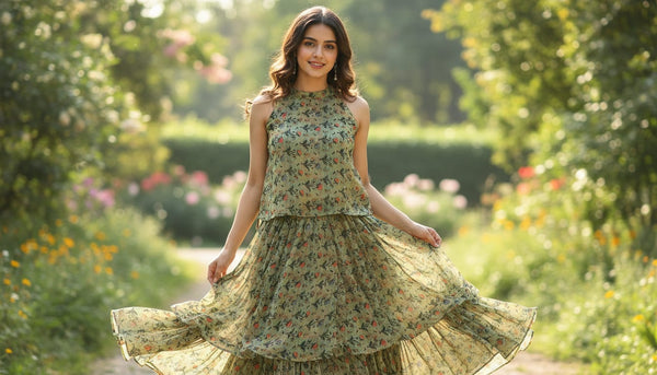 Beautiful Green Seamless Motif Flower Digital Printed Fabric - Pure Georgette - alternate view