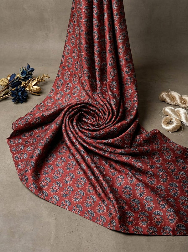 Maroon Traditional Ethnic Buti Tusser Silk Digital Printed Fabric - Fabric Editorial Studio Flatlay Lookbook - TS-0-MA0182-110