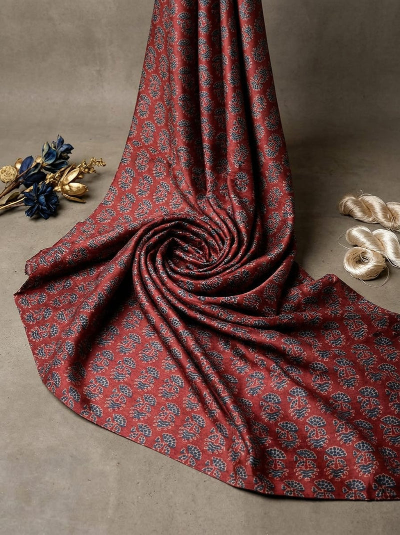 Maroon Traditional Ethnic Buti Tusser Silk Digital Printed Fabric