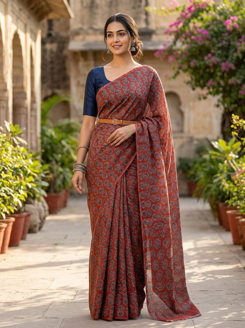 Maroon Traditional Ethnic Buti Tusser Silk Digital Printed Fabric