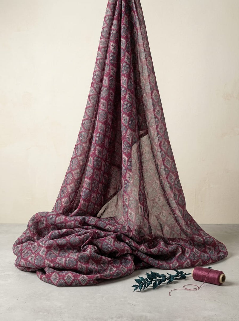 Maroon Ethnic Diamond Jaal Weightless Digital Printed Fabric