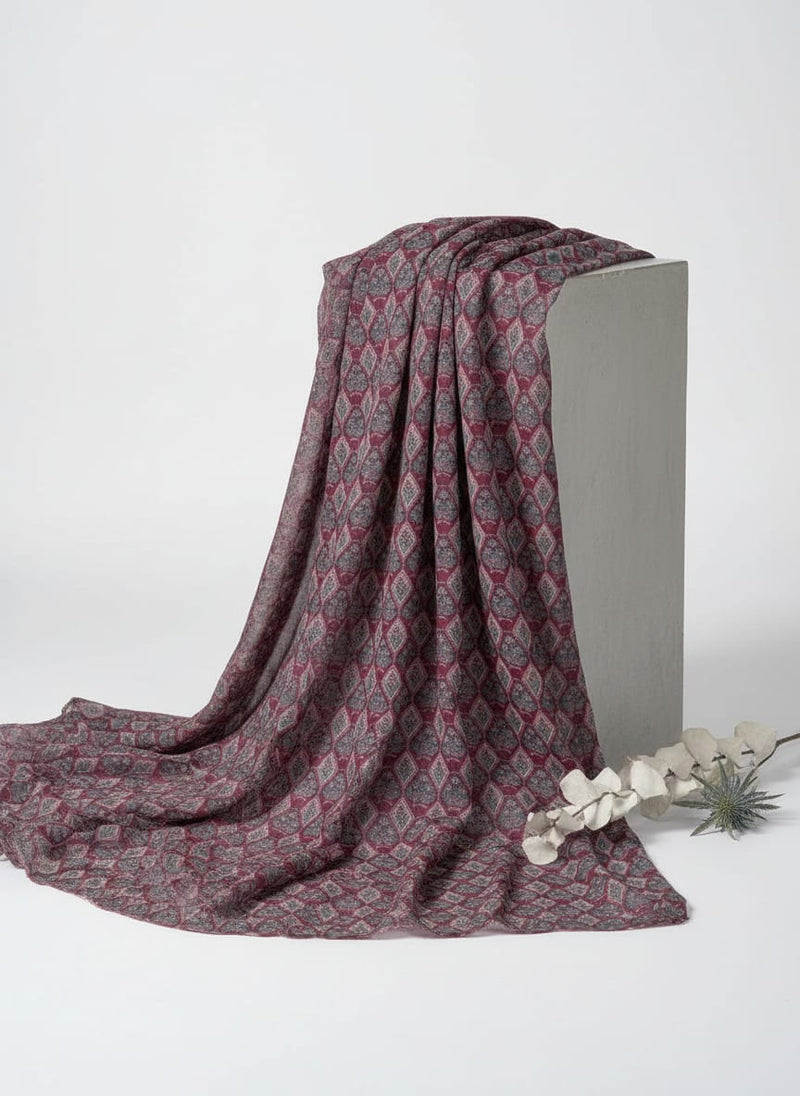 Maroon Ethnic Damask Diamond Jaal Pure Georgette Digital Printed Fabric