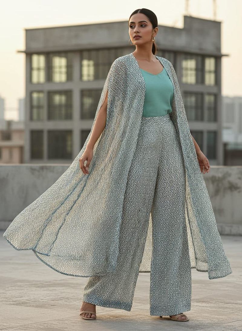 Cultural Seamless Beautiful Ogee Digital Printed Fabric - Pure Chiffon