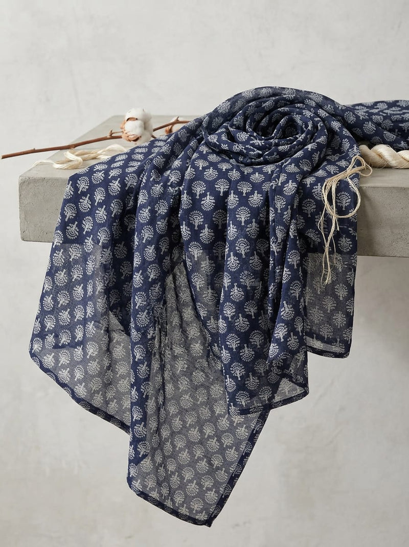 Navy Blue Small Ethnic Buti Motif Muslin Digital Printed Fabric
