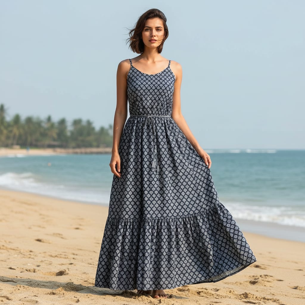Navy Small Ethnic Buti Print Silk Crepe Digital Printed Fabric