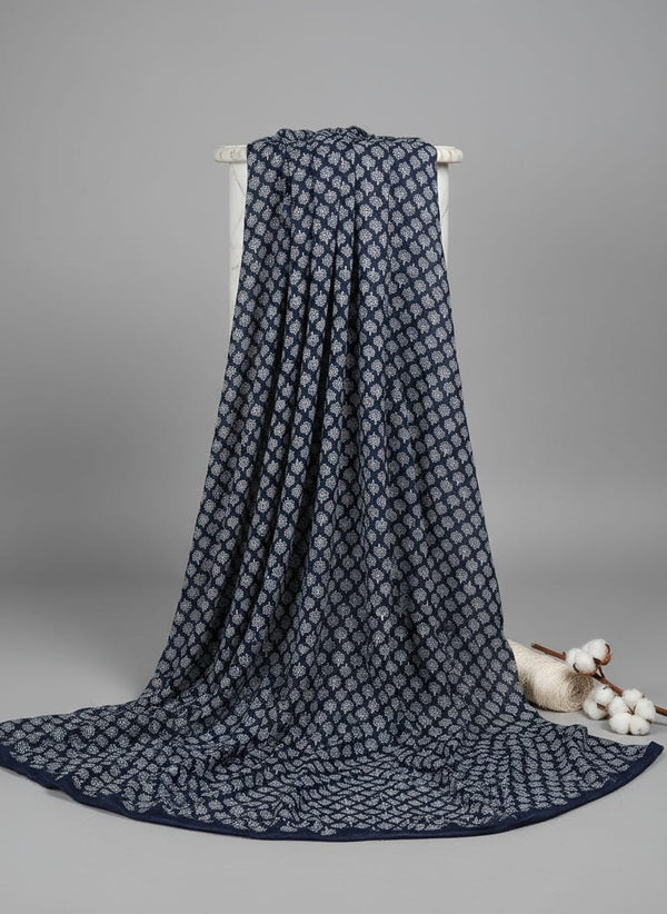 Navy Ethnic Butta Motif Pure Chinon Digital Printed Fabric - Fabric Editorial Studio Flatlay Lookbook - PC-0-MA0229-106