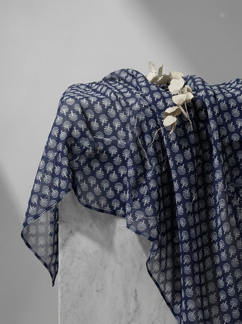 Navy Ethnic Buti Motif Pure Chiffon Digital Printed Fabric