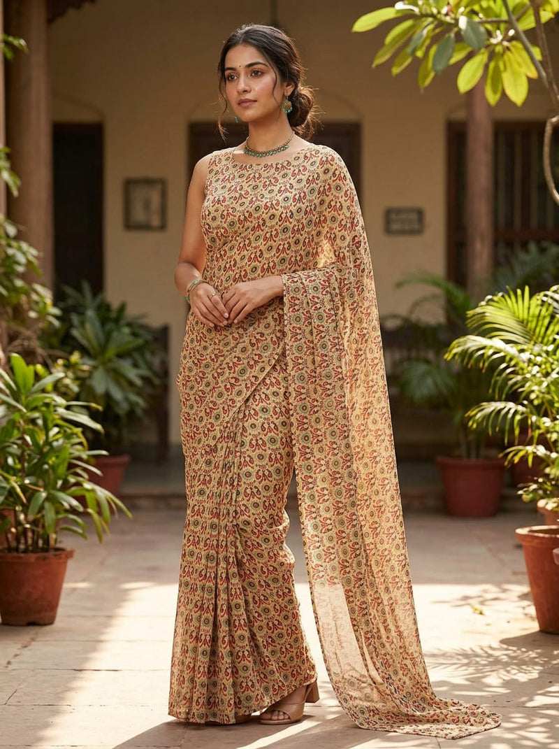 Multicolor Ethnic Paisley Damask Pattern Pure Georgette Digital Printed Fabric