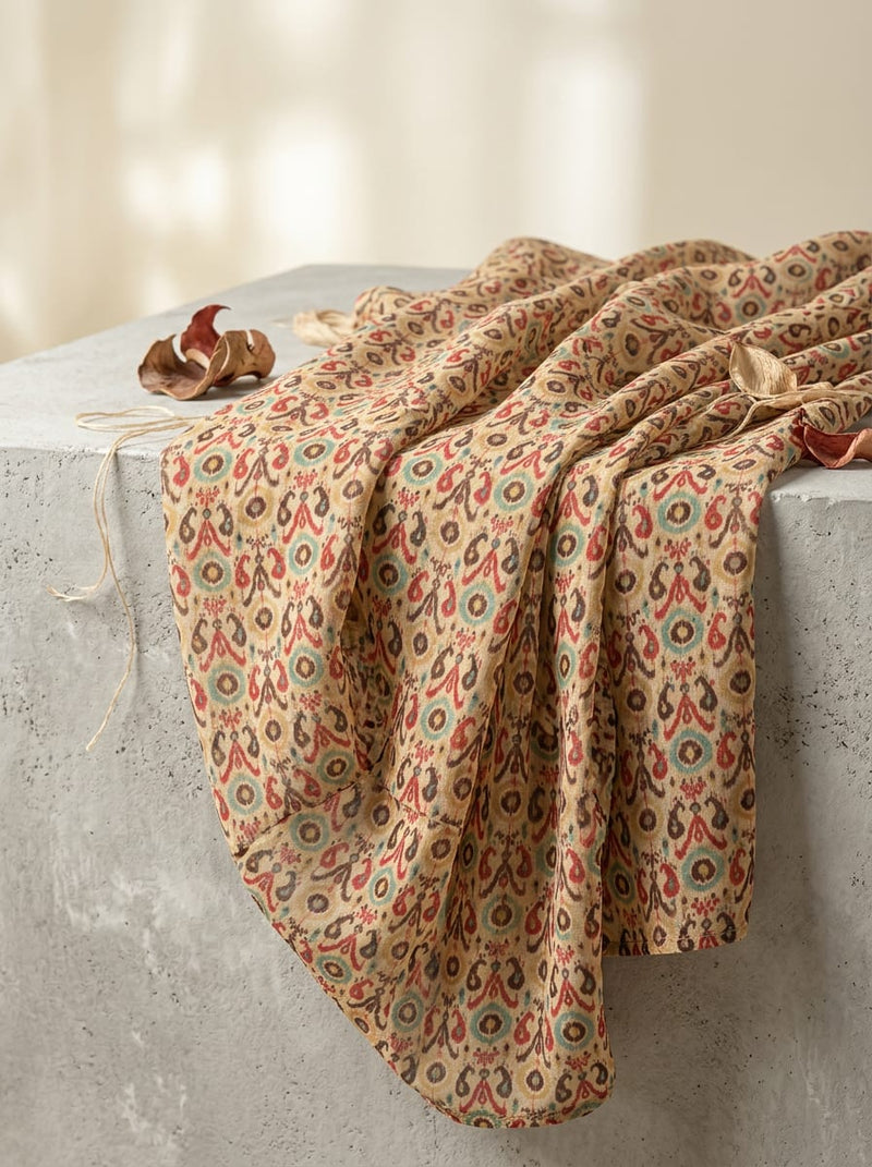 Multicolor Ethnic Paisley Damask Pattern Pure Georgette Digital Printed Fabric