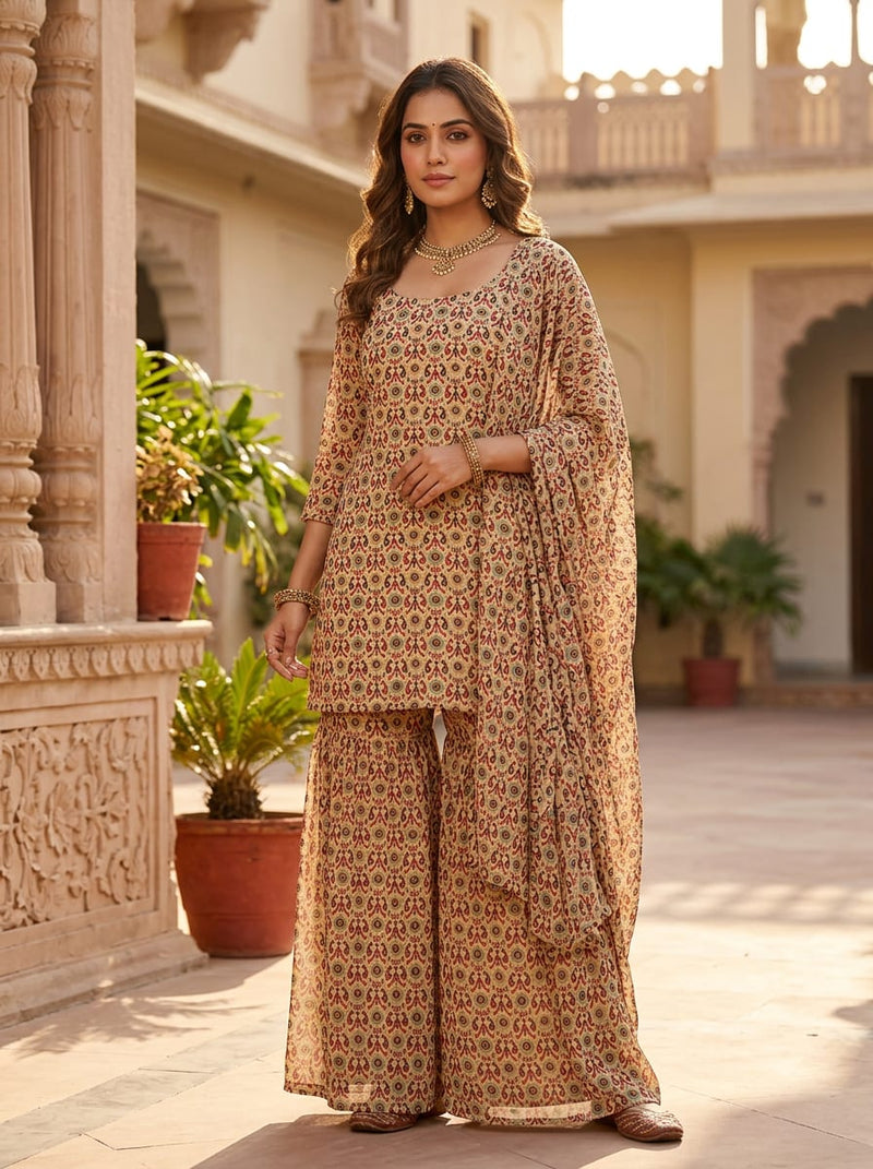 Multicolor Ethnic Paisley Damask Pattern Pure Georgette Digital Printed Fabric