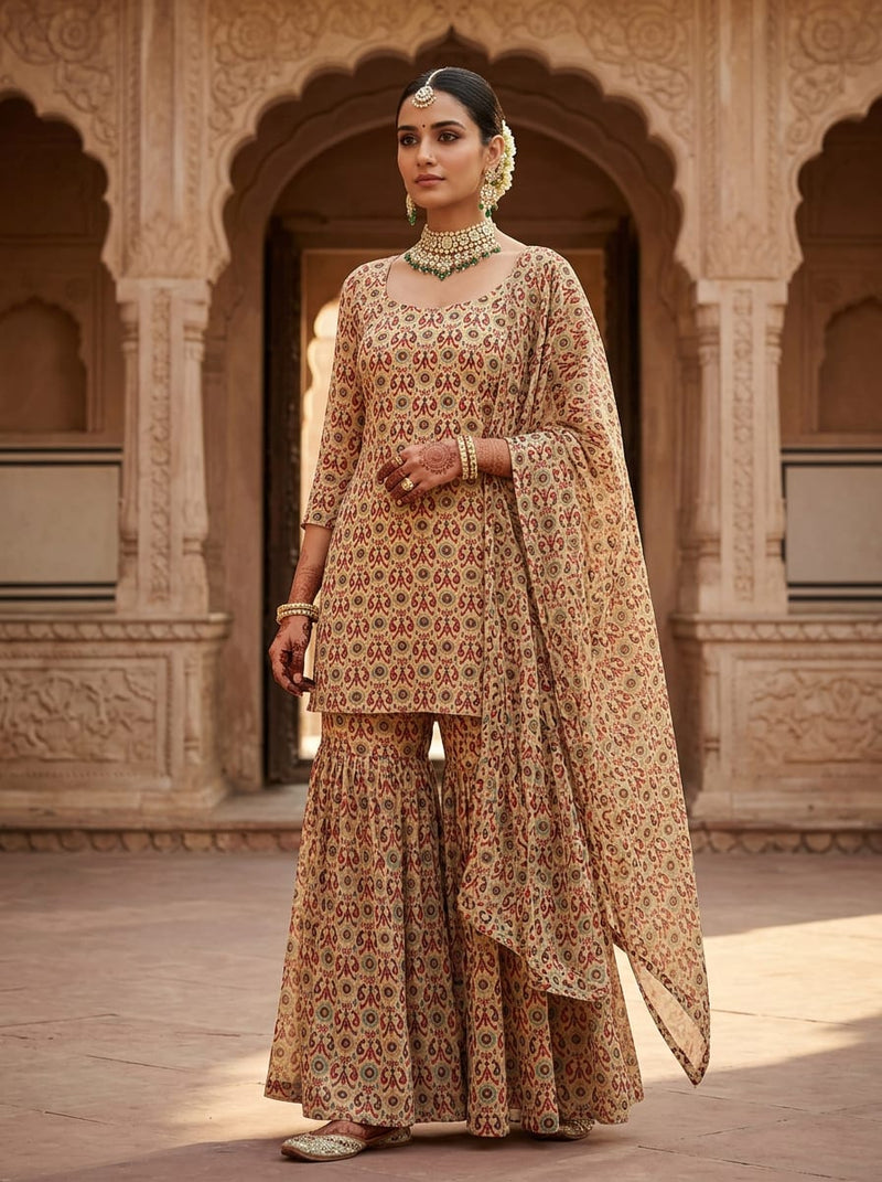 Multicolor Ethnic Paisley Damask Pattern Pure Georgette Digital Printed Fabric