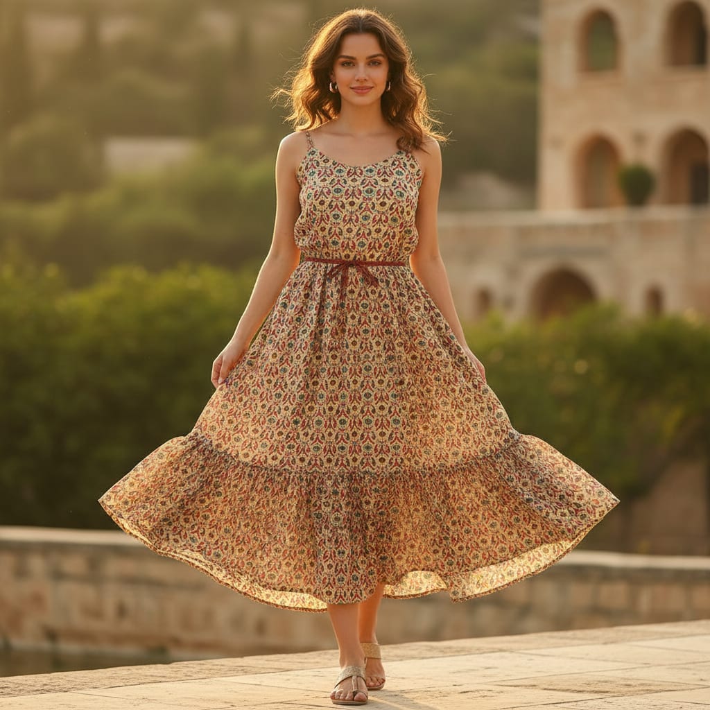 Multicolor Ethnic Paisley Motif Pure Chiffon Digital Printed Fabric