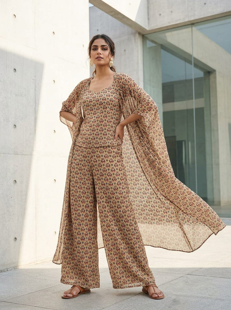Multicolor Ethnic Paisley Motif Pure Chiffon Digital Printed Fabric