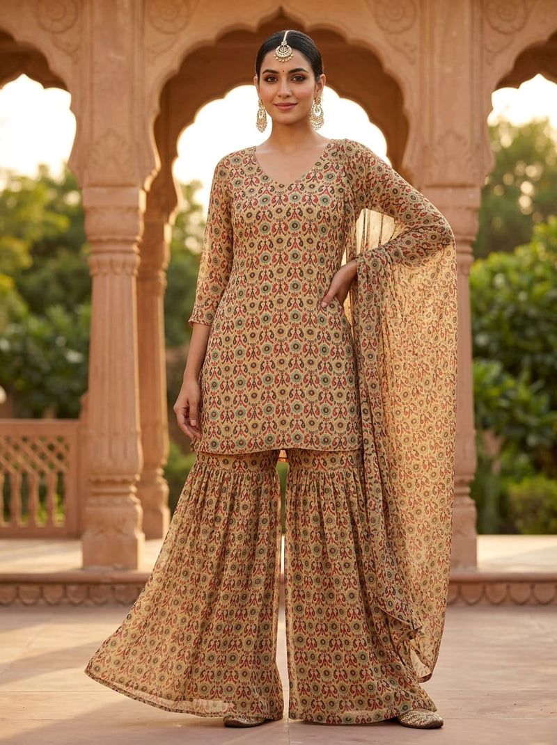 Multicolor Ethnic Paisley Motif Pure Chiffon Digital Printed Fabric