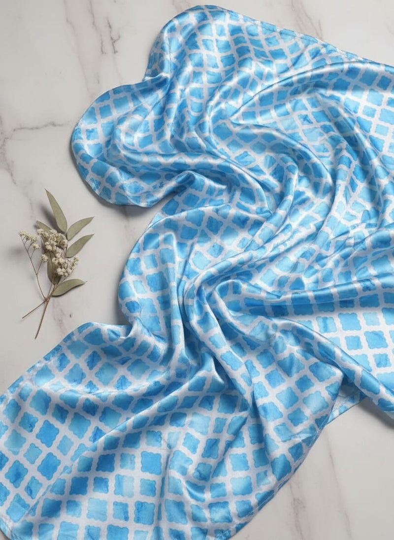 Blue Lattice Lovely Seamless Digital Printed Fabric - Japan Satin