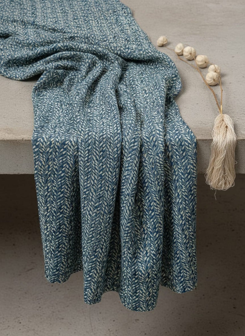 Beautiful Valley Of Leaves With Blue Digital Printed Fabric - Upada Silk