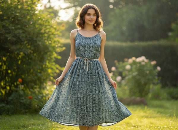 Beautiful Valley Of Leaves With Blue Digital Printed Fabric - Pure Georgette - alternate view