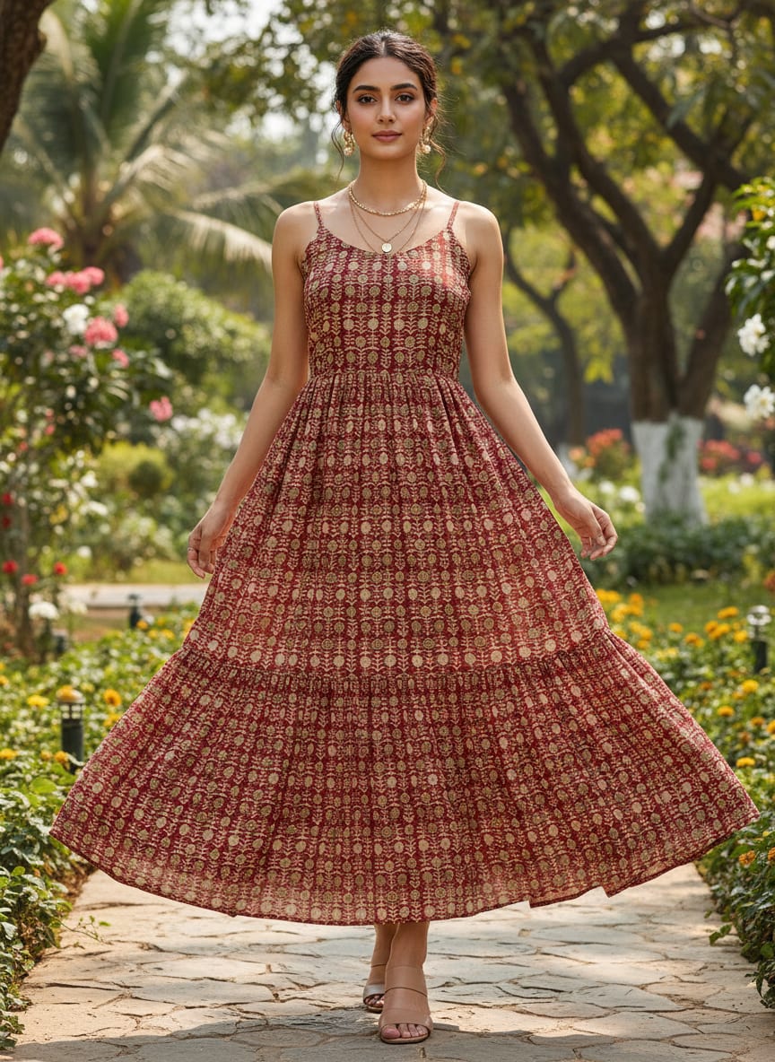 Maroon Ethnic Floral Jaal Pure Chinon Digital Printed Fabric