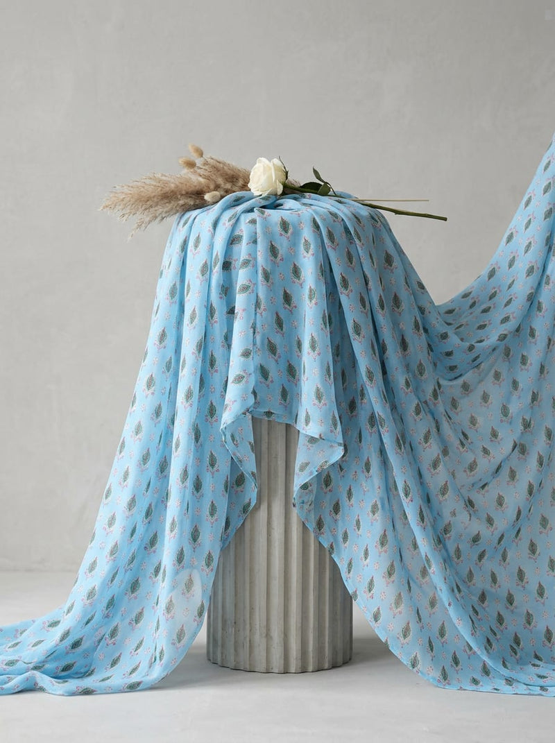 Blue Small Ethnic Buti Weightless Digital Printed Fabric