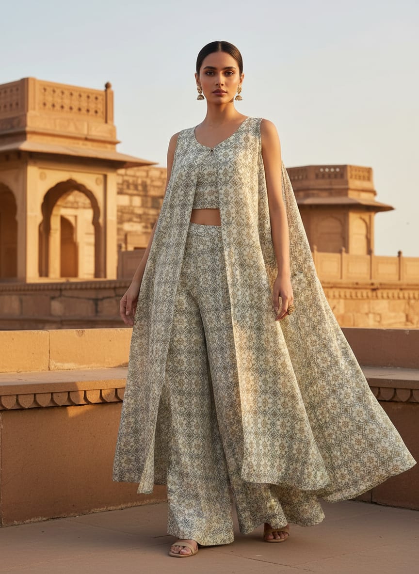 Royal Moroccan With Clover Pattern Digital Printed Fabric - Pure Chinon