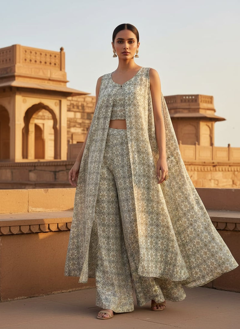 Royal Moroccan With Clover Pattern Digital Printed Fabric - Pure Chinon