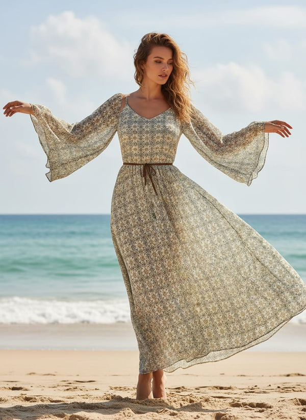 Royal Moroccan With Clover Pattern Digital Printed Fabric - Pure Chiffon - alternate view