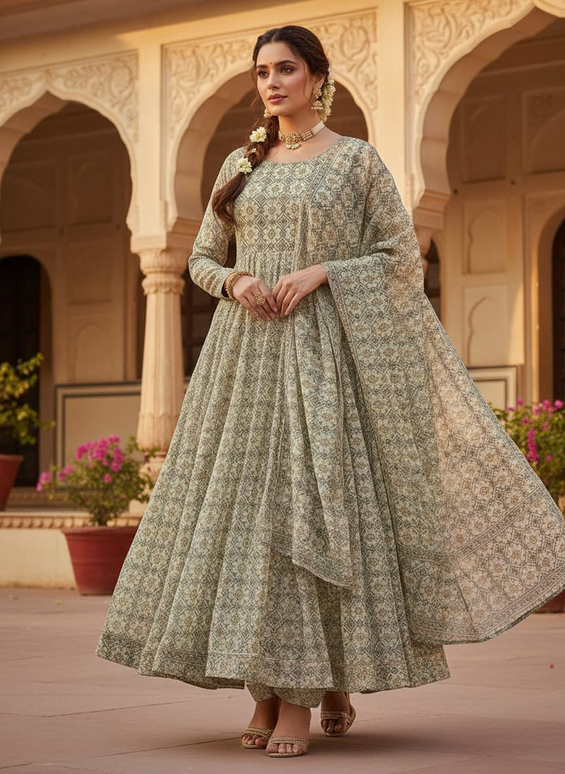 Royal Moroccan With Clover Pattern Digital Printed Fabric - Pure Chiffon