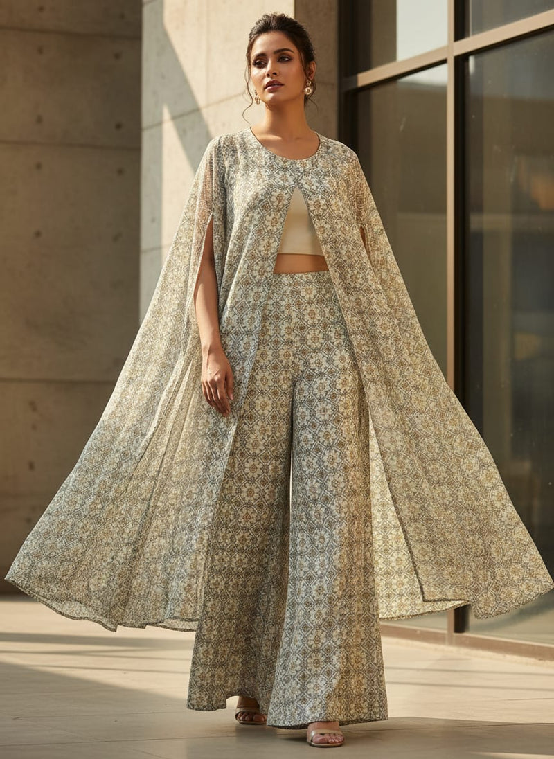 Royal Moroccan With Clover Pattern Digital Printed Fabric - Pure Chiffon