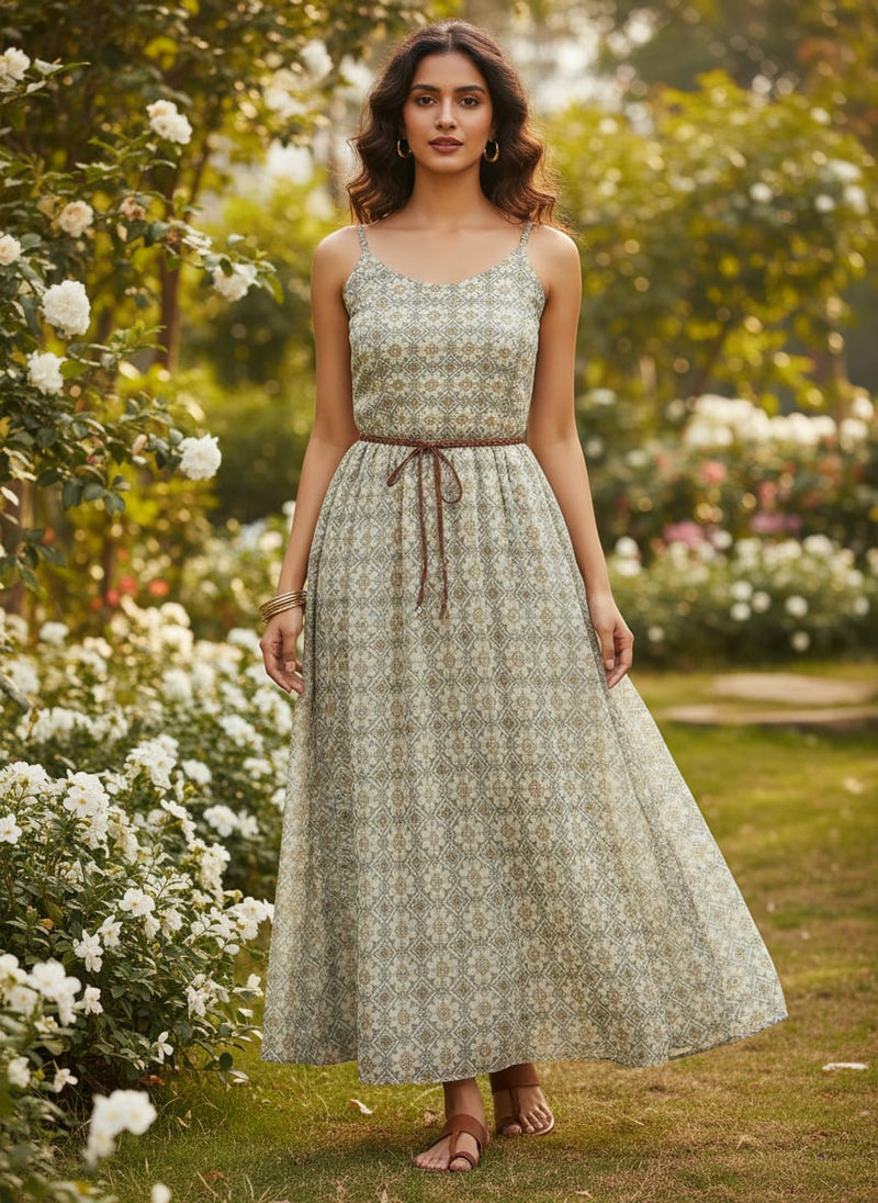 Royal Moroccan With Clover Pattern Digital Printed Fabric - Pure Chiffon