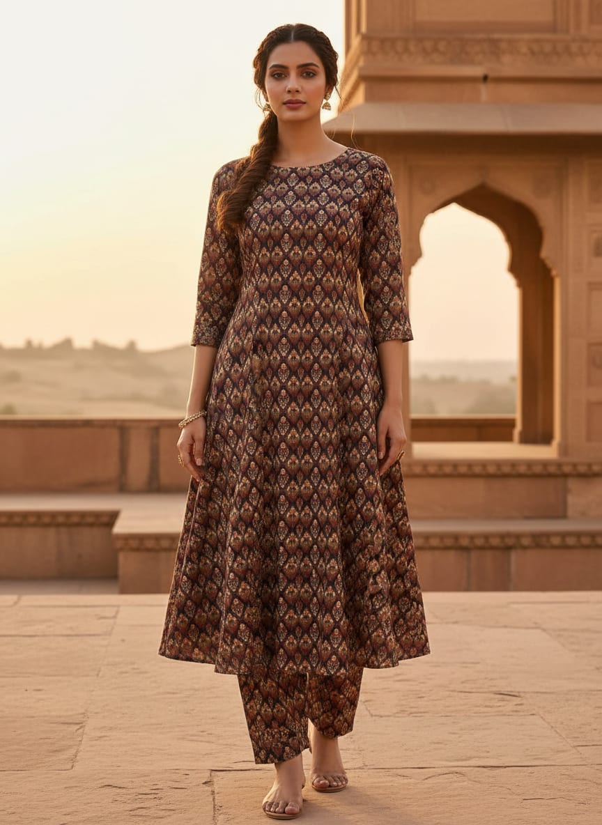 Multicolor Ethnic Ikat Pattern Kora Silk Digital Printed Fabric