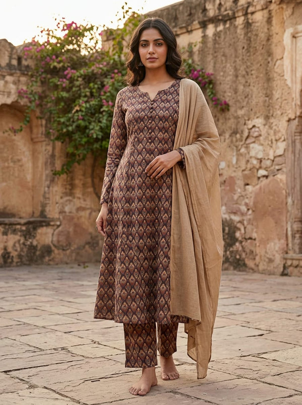 Multicolor Ethnic Ikat Style Pattern Pure Cotton Digital Printed Fabric - A-Line Kurta with Salwar Lookbook - PCO-0-MA0473-108 - alternate view