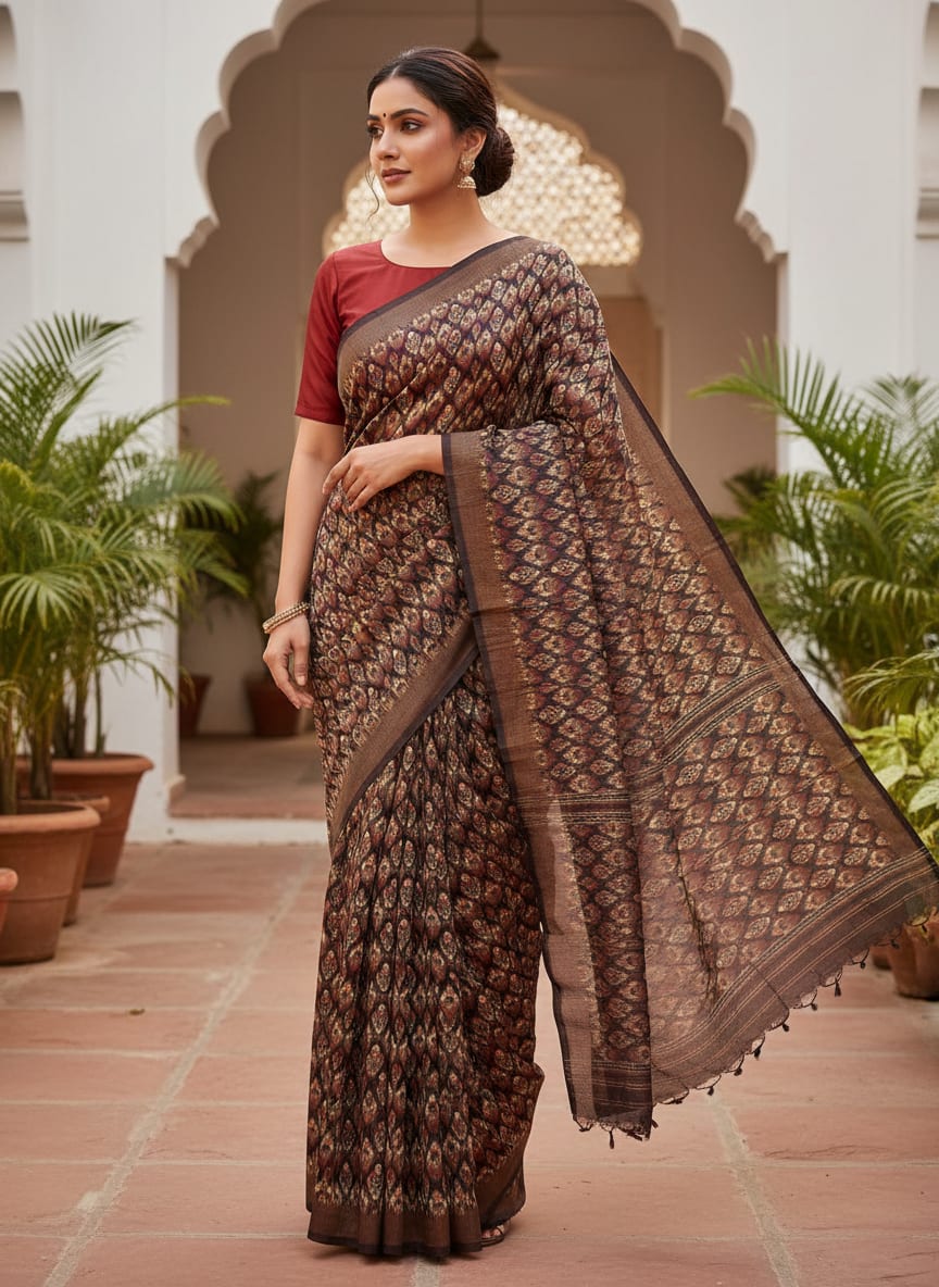 Decorative Vintage Ikat Repeat Digital Printed Fabric - Upada Silk