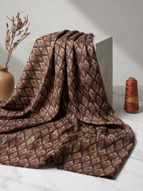 Multicolor Ethnic Ikat Geometric Pattern Upada Silk Digital Printed Fabric - Fabric Editorial Studio Flatlay Lookbook - US-0-MA0473-110