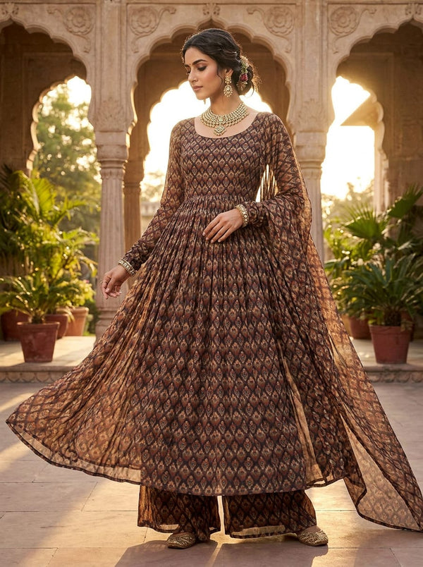 Multicolor Ethnic Ikat Style Diamond Print Pure Georgette Digital Printed Fabric - Anarkali Kurta Set Lookbook - PG-0-MA0473-110 - alternate view