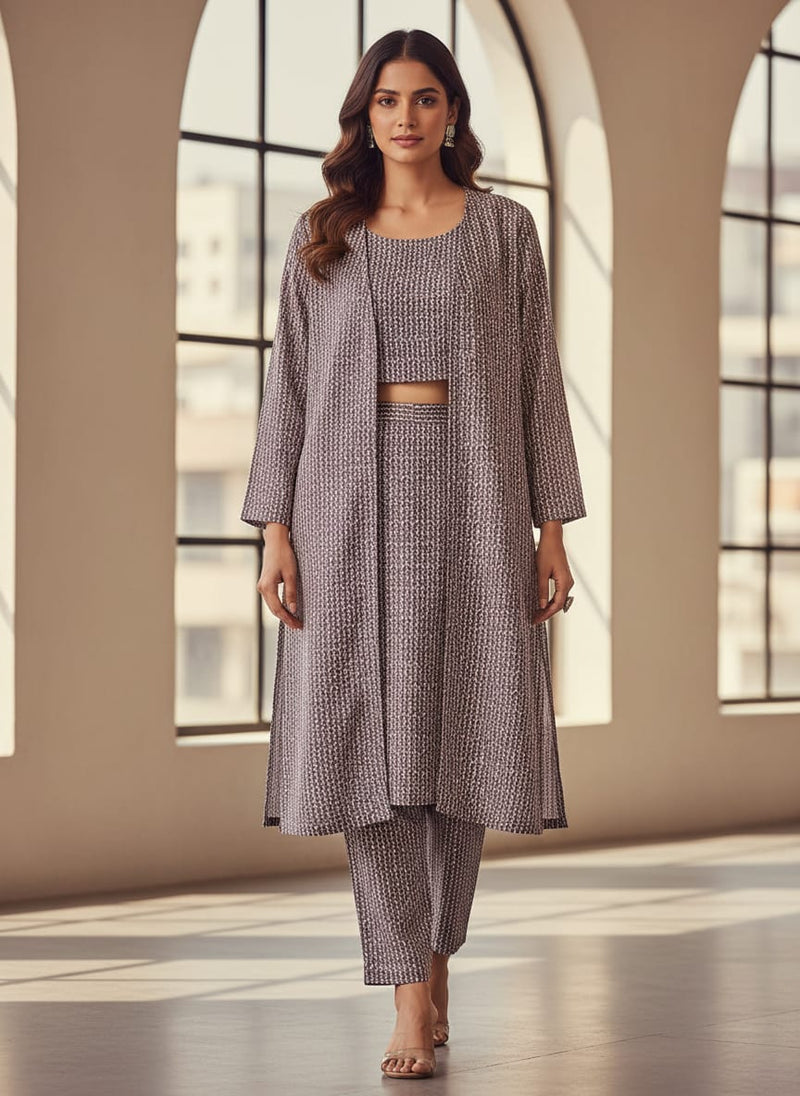 Seamless Link Abstract With Old Lavender Digital Printed Fabric - Kora Silk