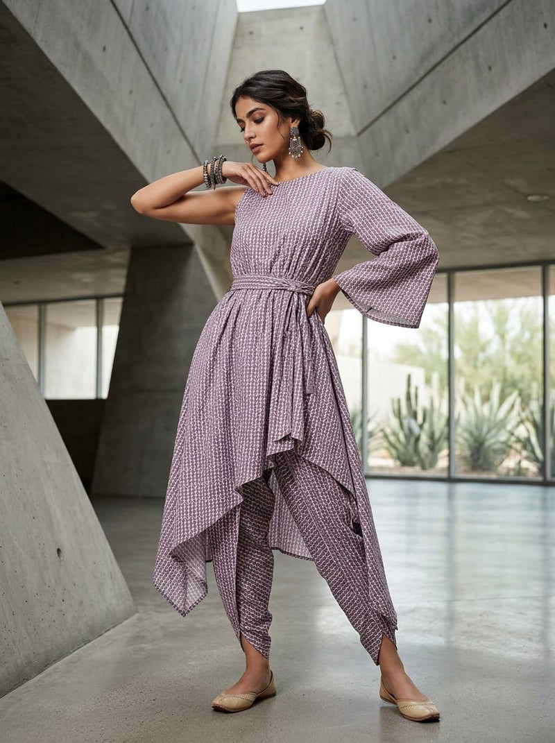 Purple Geometric Arrow Stripe Pure Cotton Digital Printed Fabric
