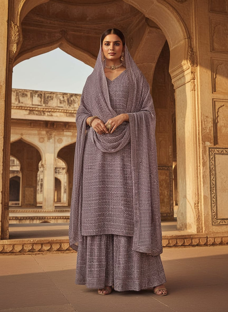 Seamless Link Abstract With Old Lavender Digital Printed Fabric - Pure Georgette