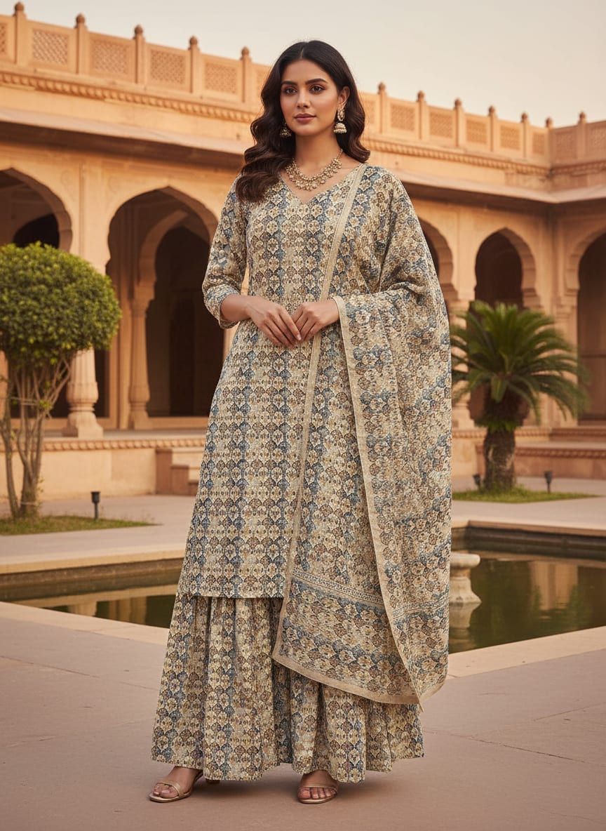 Multicolor Ethnic Ikat Pattern Upada Silk Digital Printed Fabric