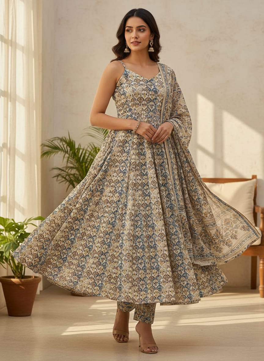 Multicolor Ethnic Ikat Pattern Upada Silk Digital Printed Fabric