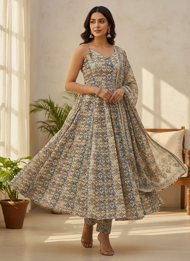 Multicolor Ethnic Ikat Pattern Upada Silk Digital Printed Fabric