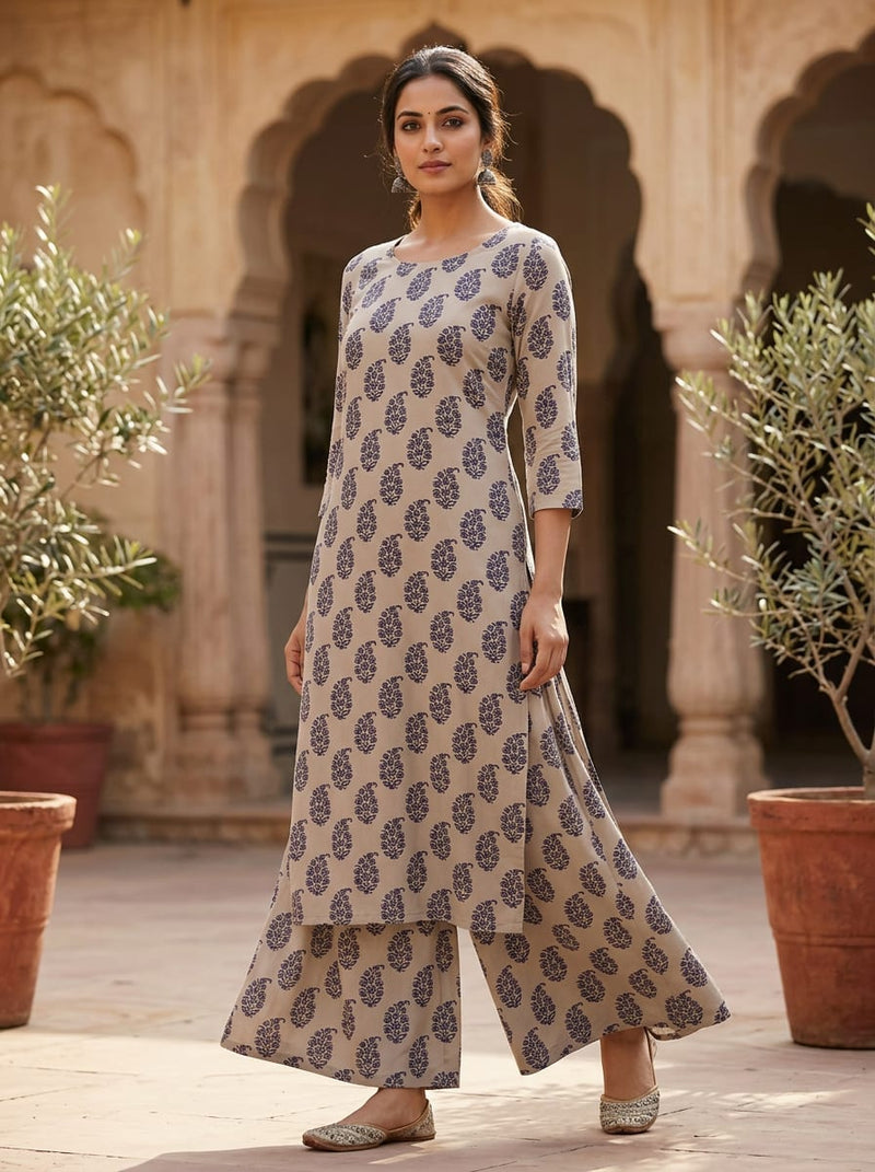 Cream Ethnic Floral Butta Rayon Digital Printed Fabric