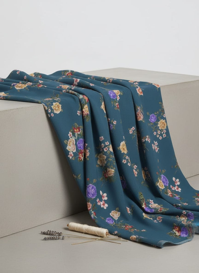 Colourful Flower Bunch Digital Printed Fabric - Rayon