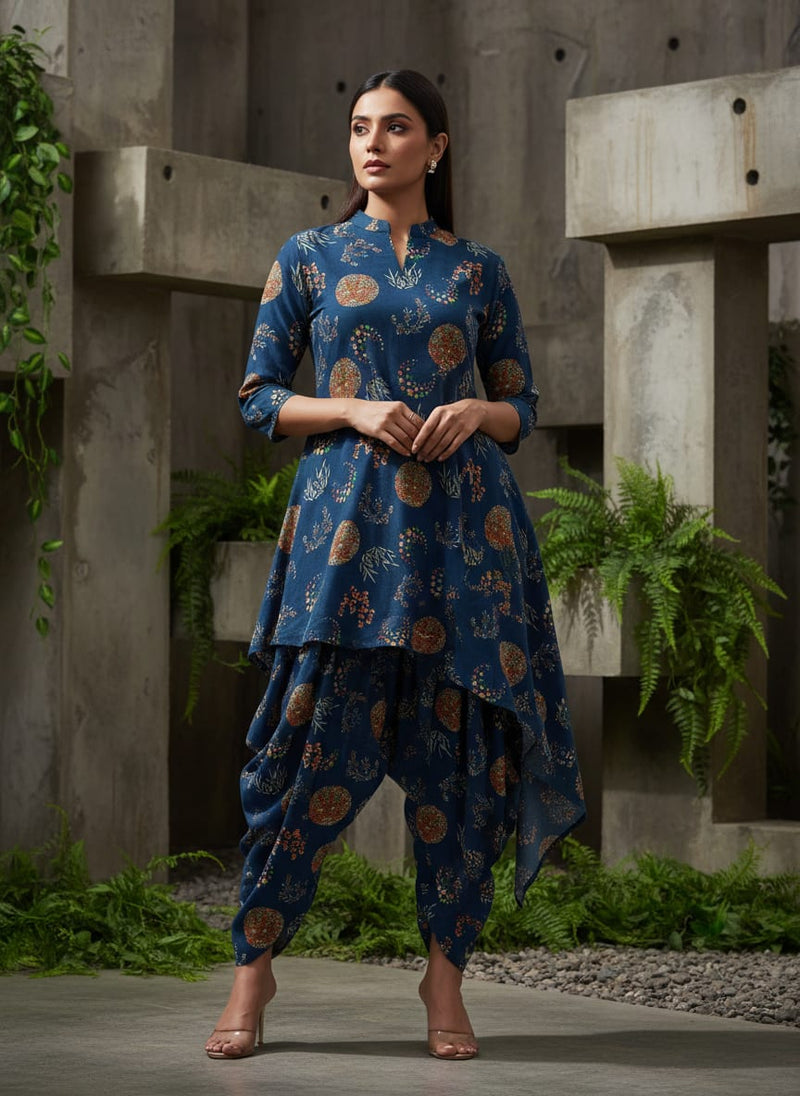 Beautiful Quirky Pattern over Blue Base Digital Printed Fabric