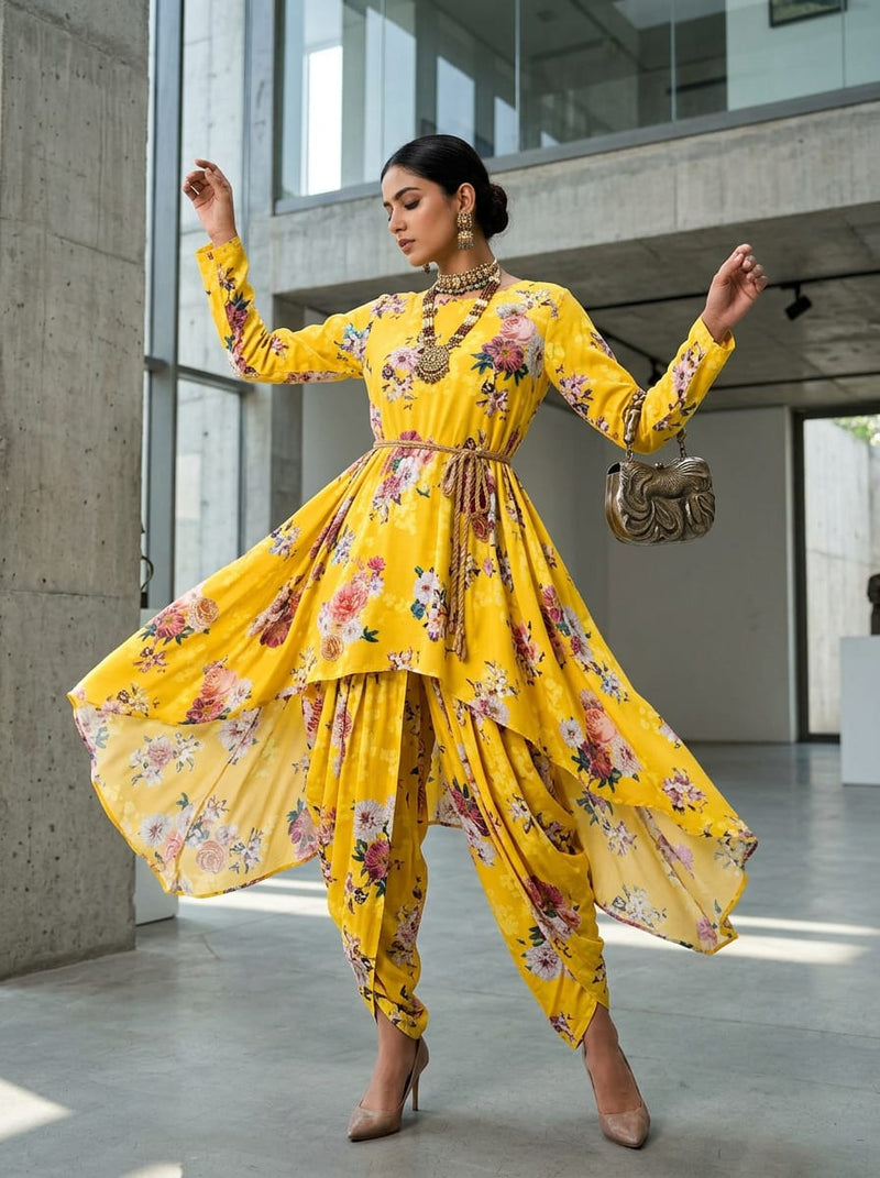 Yellow Vibrant Floral Bouquet Rayon Digital Printed Fabric