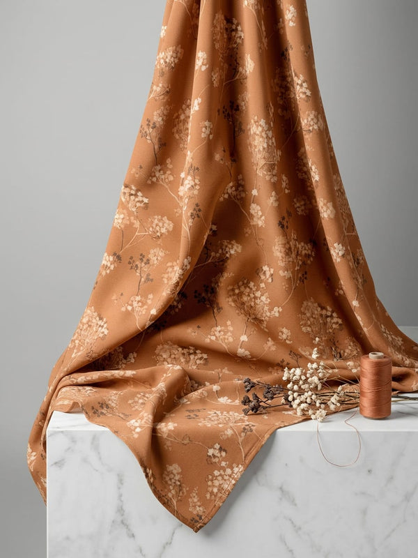 Brown Dainty Gypsophila Floral Rayon Digital Printed Fabric