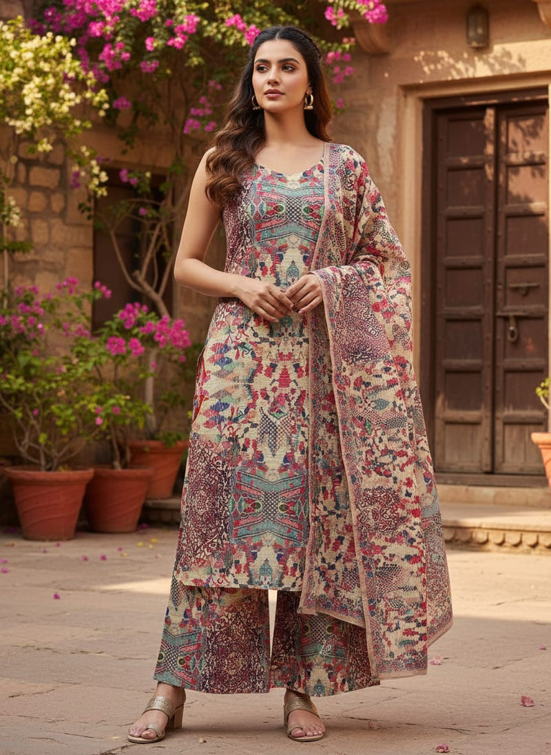 Multicolor Ethnic Paisley Abstract Pattern Rayon Digital Printed Fabric