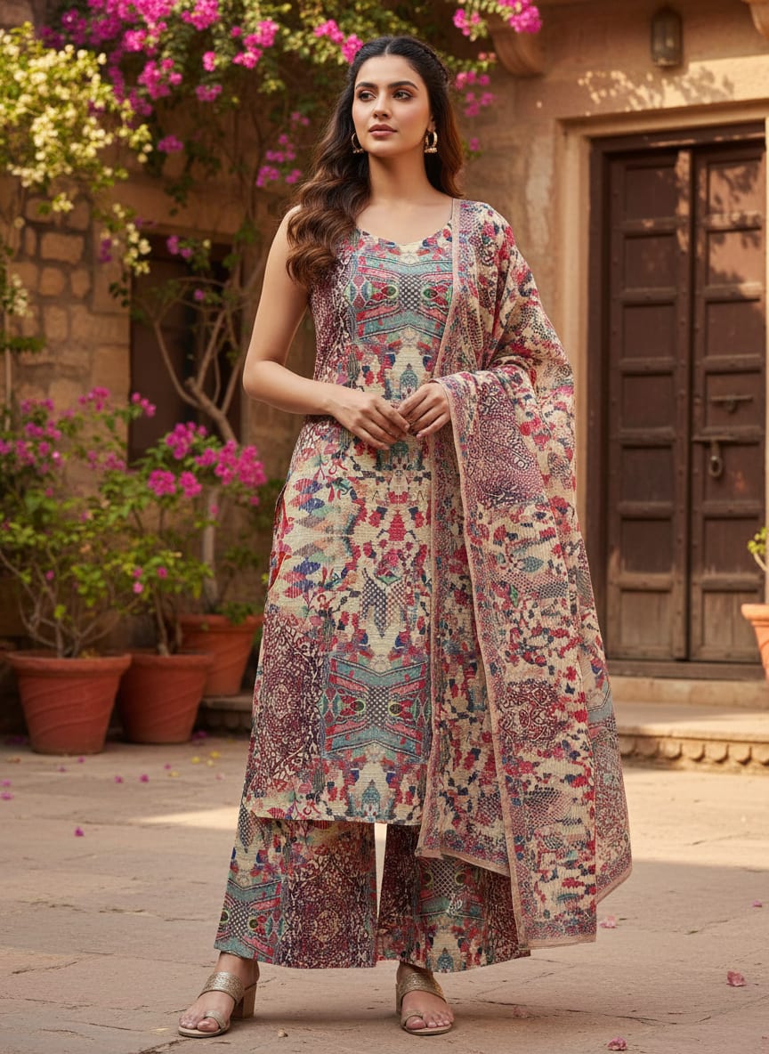 Multicolor Ethnic Paisley Abstract Pattern Rayon Digital Printed Fabric